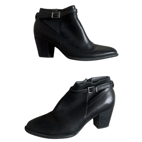 Vionic Upton Booties Womens 8 Leather Casual Ankle Boots Black Strap‎ Buckle - Picture 1 of 12